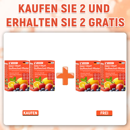 Tägliches Frucht-Stoffwechsel-PflasterEs enthält biologische Fruchtauszüge und Pflanzenstoffe aus 43 verschiedenen Früchten.  Es unterstützt den Fettstoffwechsel, reguliert den Blutzuckerspiegel und steigert die Energie für ein ganzheitliches