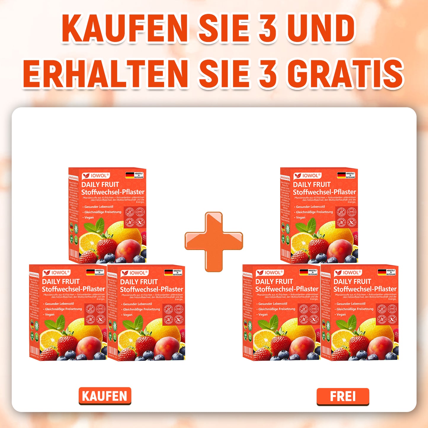 Tägliches Frucht-Stoffwechsel-PflasterEs enthält biologische Fruchtauszüge und Pflanzenstoffe aus 43 verschiedenen Früchten.  Es unterstützt den Fettstoffwechsel, reguliert den Blutzuckerspiegel und steigert die Energie für ein ganzheitliches