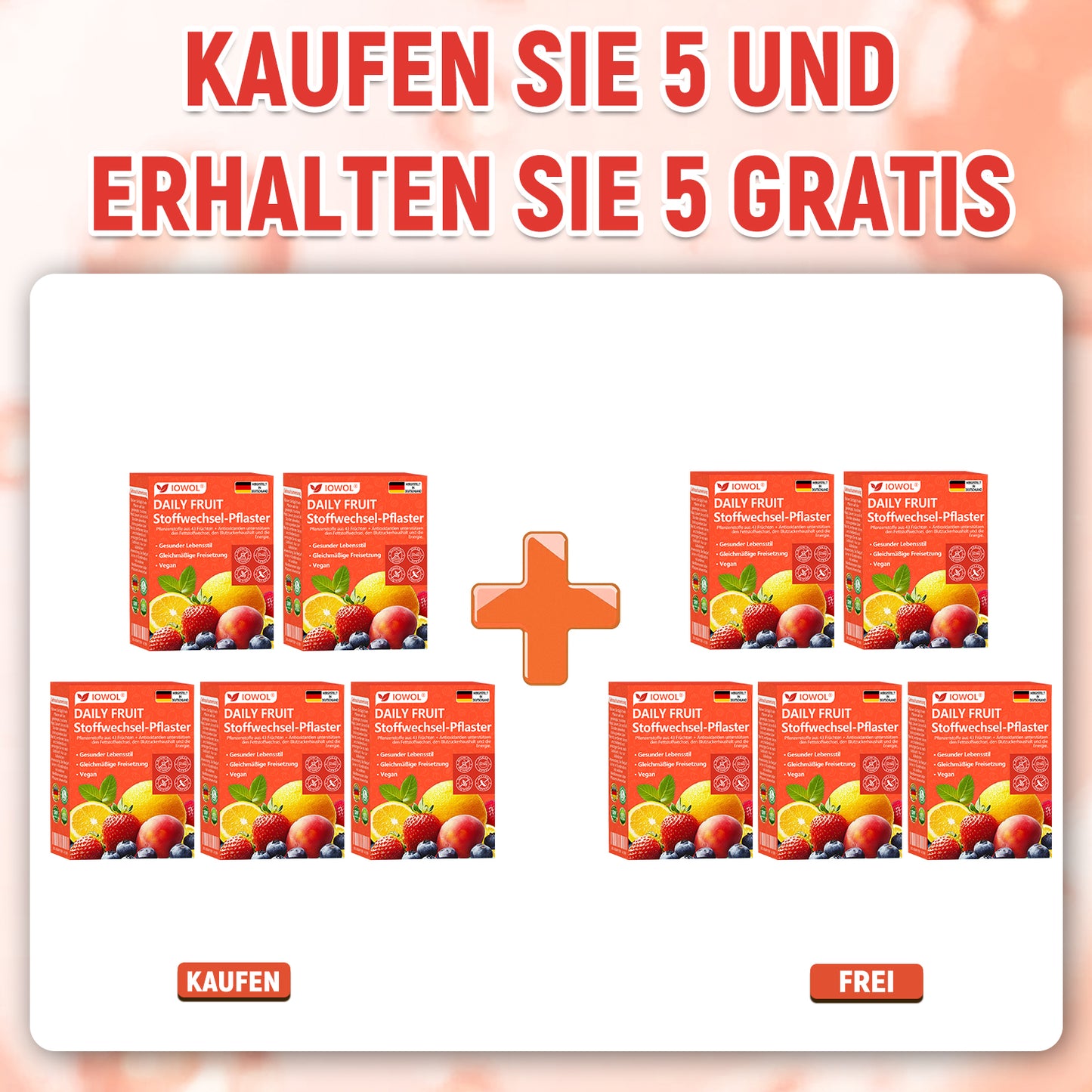 Tägliches Frucht-Stoffwechsel-PflasterEs enthält biologische Fruchtauszüge und Pflanzenstoffe aus 43 verschiedenen Früchten.  Es unterstützt den Fettstoffwechsel, reguliert den Blutzuckerspiegel und steigert die Energie für ein ganzheitliches