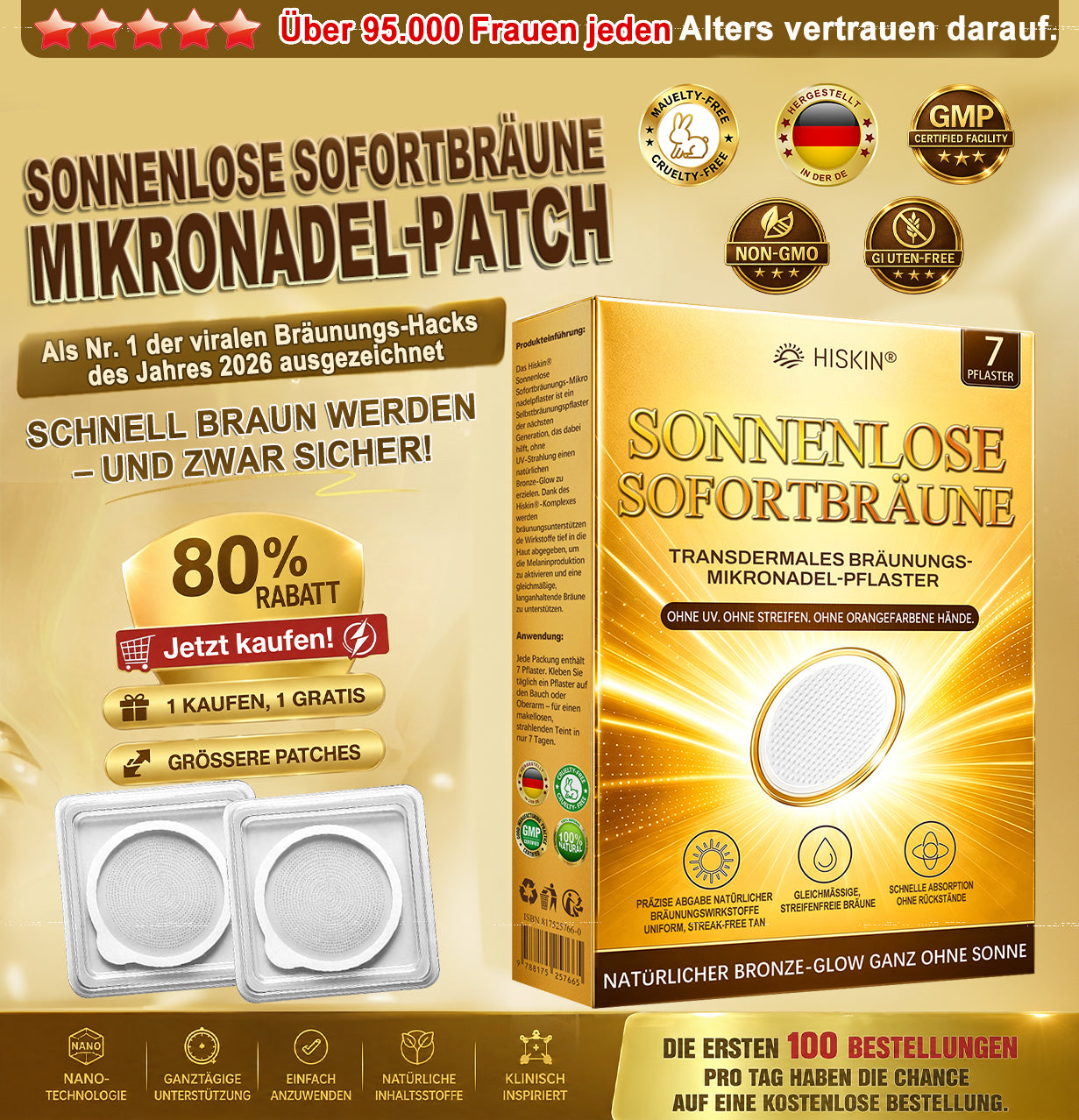 Offizieller Shop | ☀️☀️ Hiskin® Mikronadel-Pflaster für sonnenlose Bräune (Nur eine Anwendung täglich) Schon nach 7 Tagen strahlender bronzener Teint sichtbar