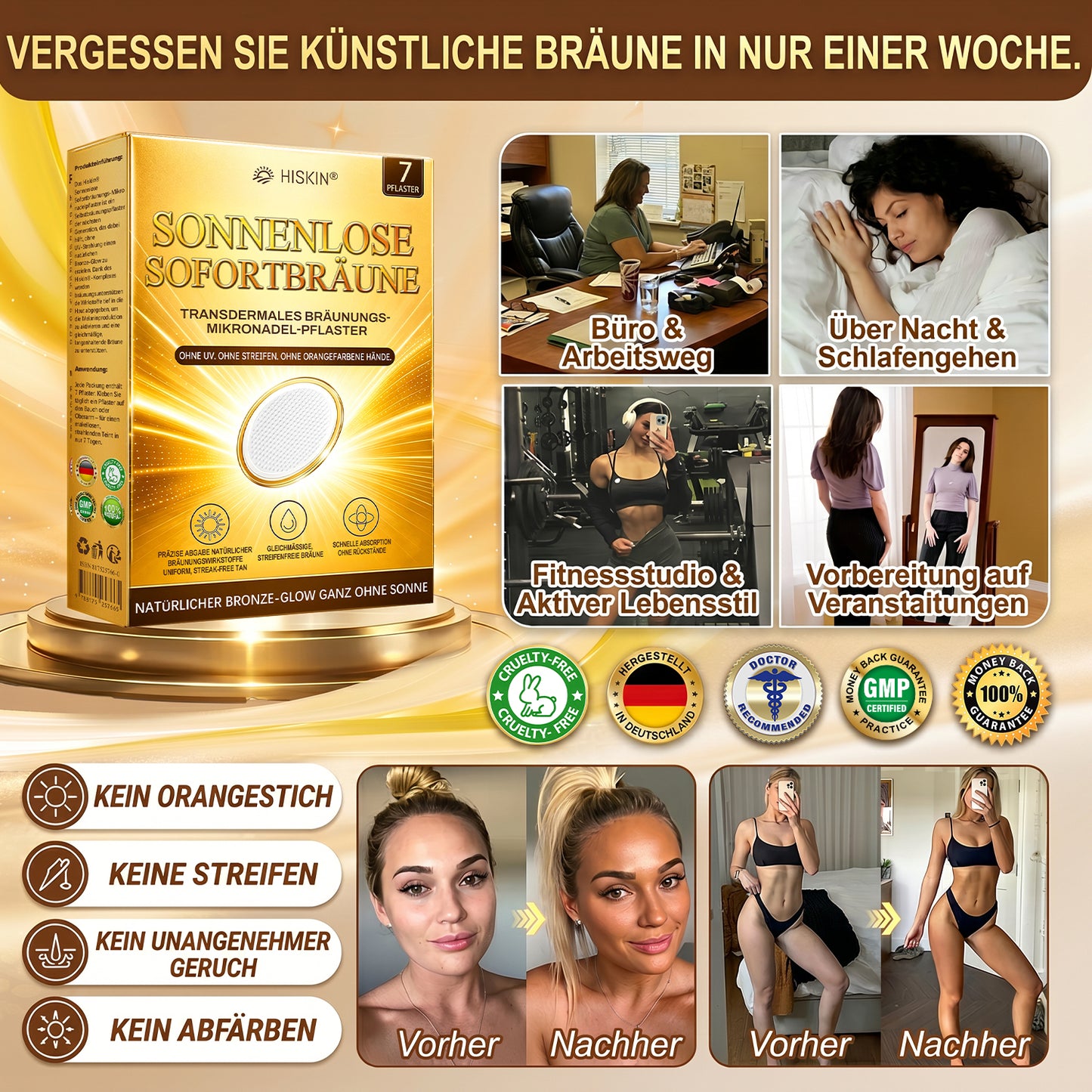 Offizieller Shop | ☀️☀️ Hiskin® Mikronadel-Pflaster für sonnenlose Bräune (Nur eine Anwendung täglich) Schon nach 7 Tagen strahlender bronzener Teint sichtbar